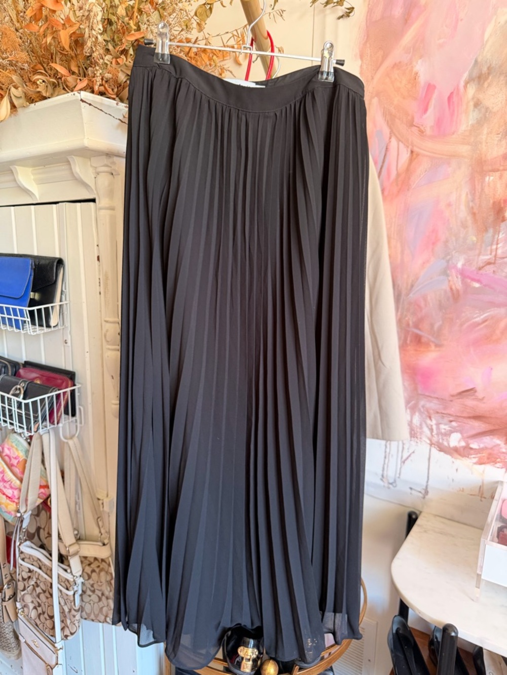 Self-Portrait Black Pleated A-Line Maxi Skirt